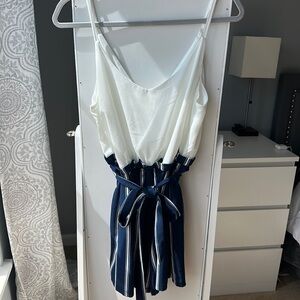 Blue and white romper